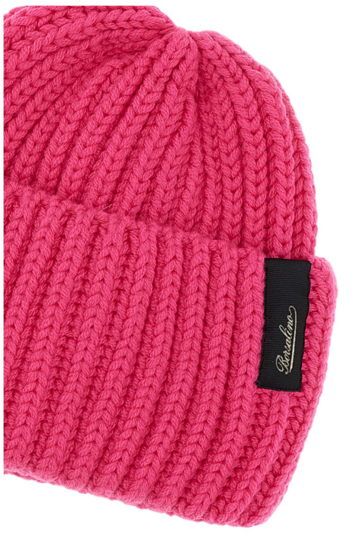 Borsalino Pink Bell Ribbed Virgin Wool Beanie