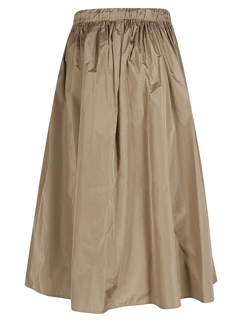 Max Mara Trapezoid Midi Skirt In Smooth Kaki Silk