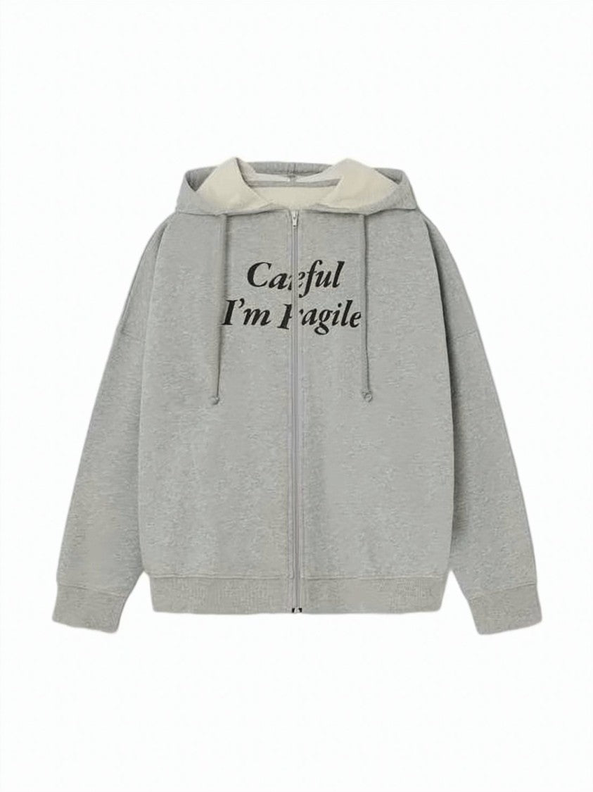 Gimaguas Light Grey Organic Cotton Printed Hoodie
