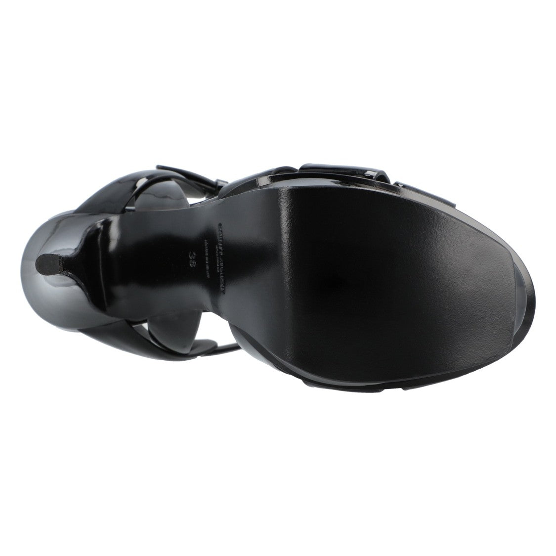 Saint Laurent Tribute Platform Sandals In Patent Leather Black