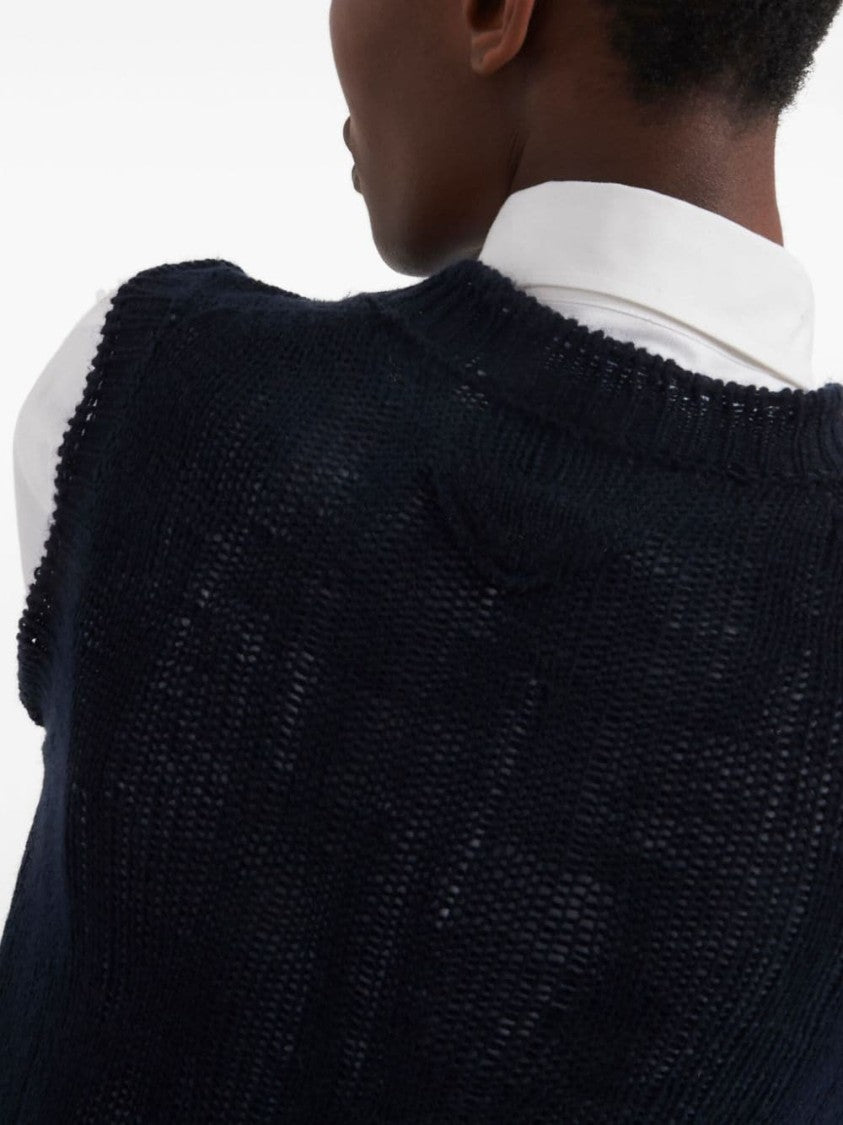 Prada V-Neck Cashmere Vest With Ribbed Trim