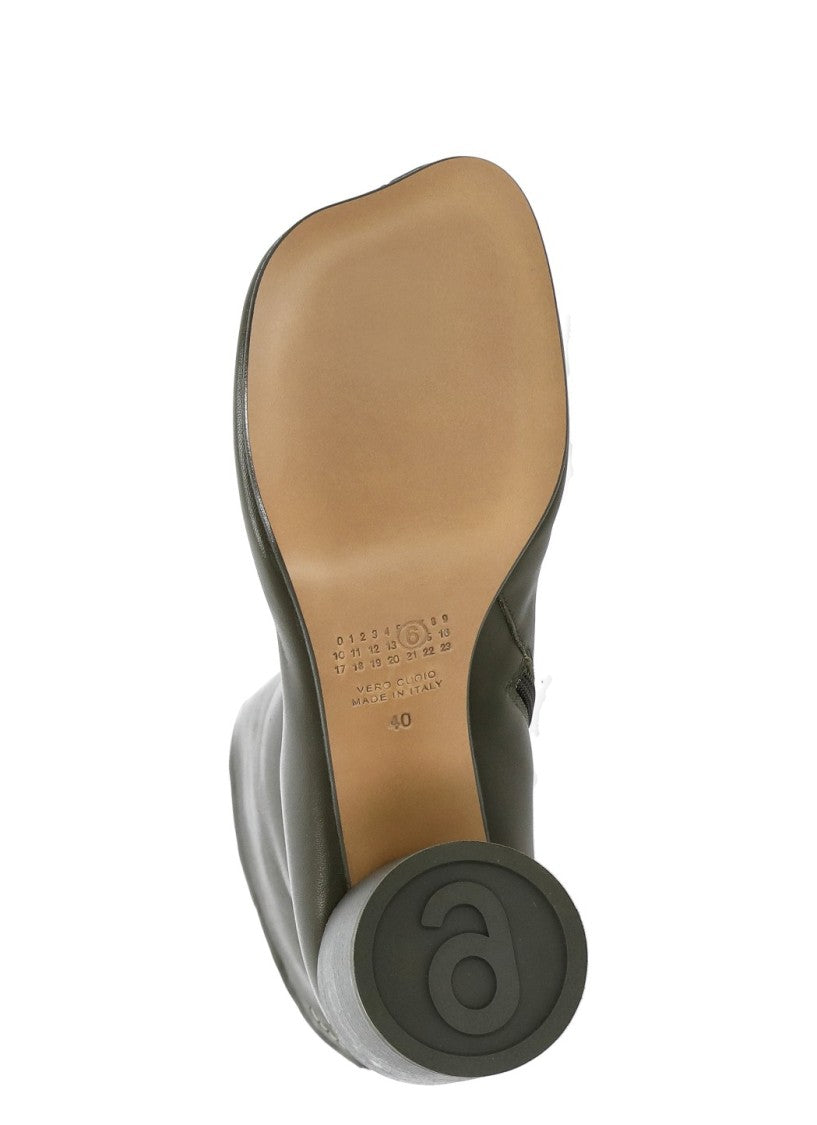 Mm6 By Maison Margiela Green Squared-Toe Leather Boots