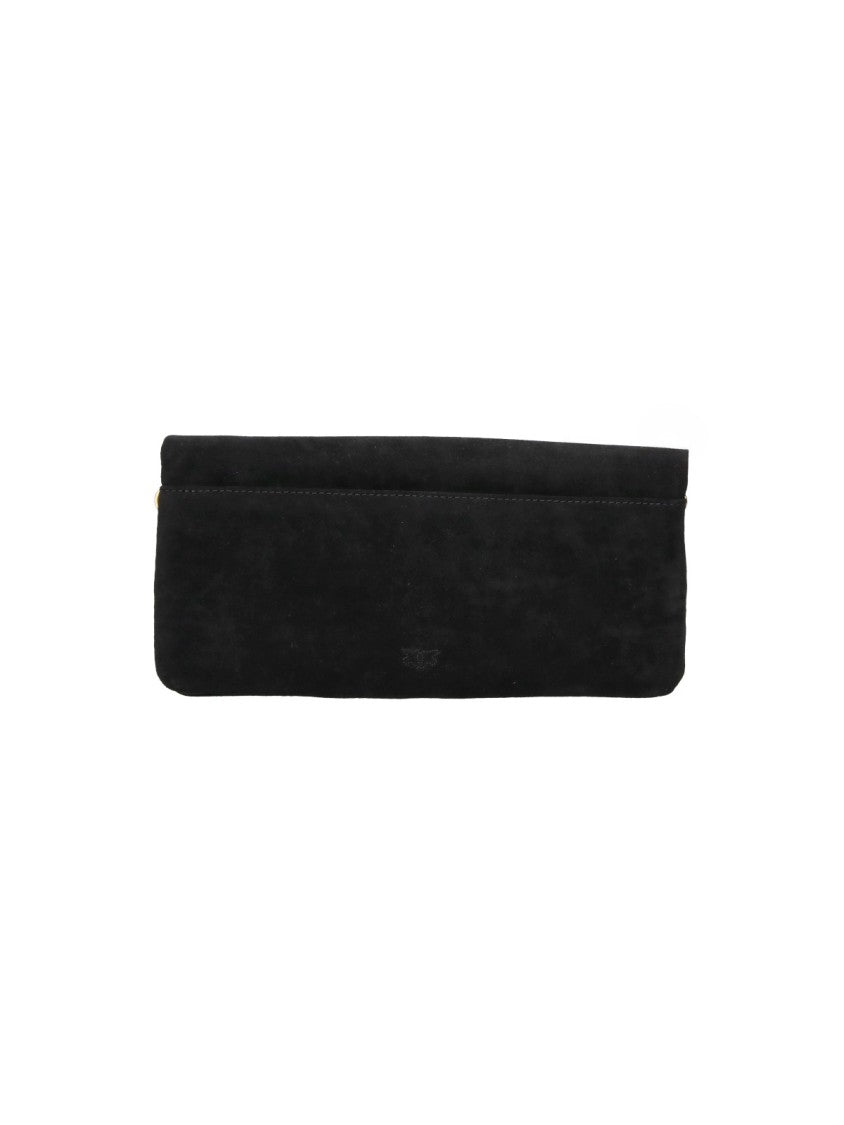 Pinko Black Love Click Soft Horizontal Suede Shoulder Bag
