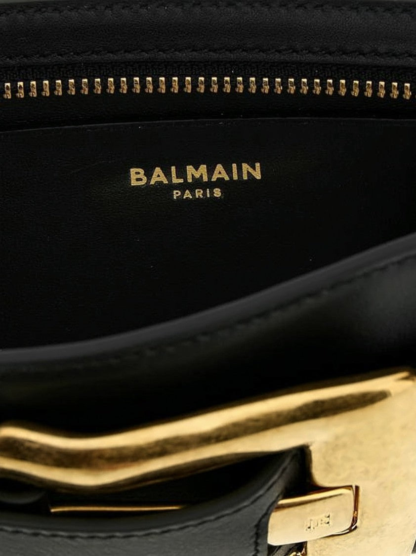 Balmain Rectangular Shoulder Bag With Oversized Gold Buckle