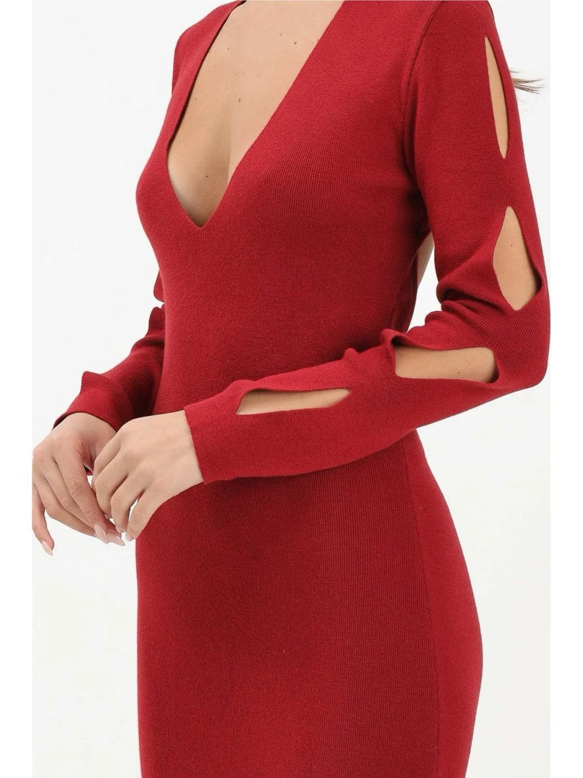 Akep Cut-Out Midi Knit Dress In Luxurious Lyocell And Merino Wool