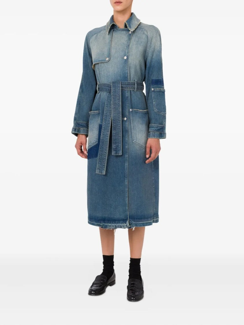 Moschino Mid-Length Denim Coat With Belted Waist