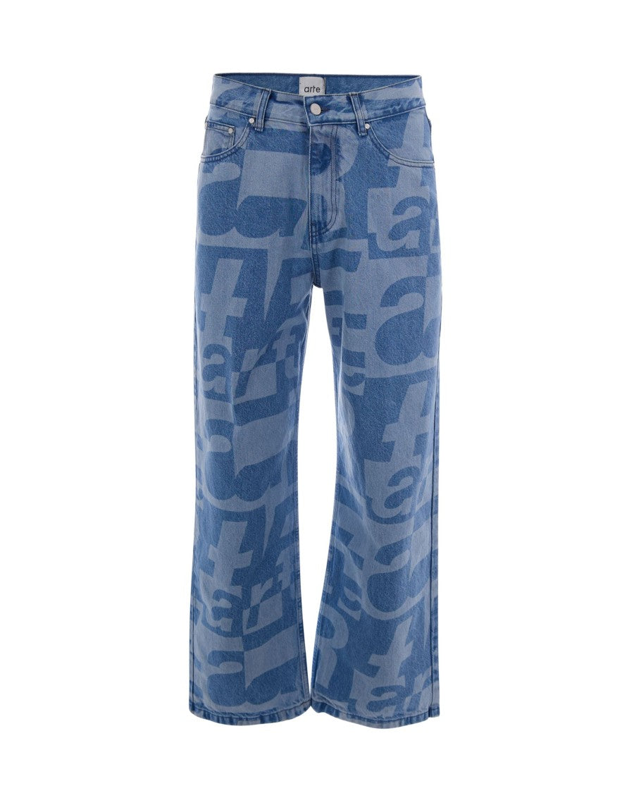 Arte Antwerp Allover Raw Denim Jeans With Abstract Letter Print