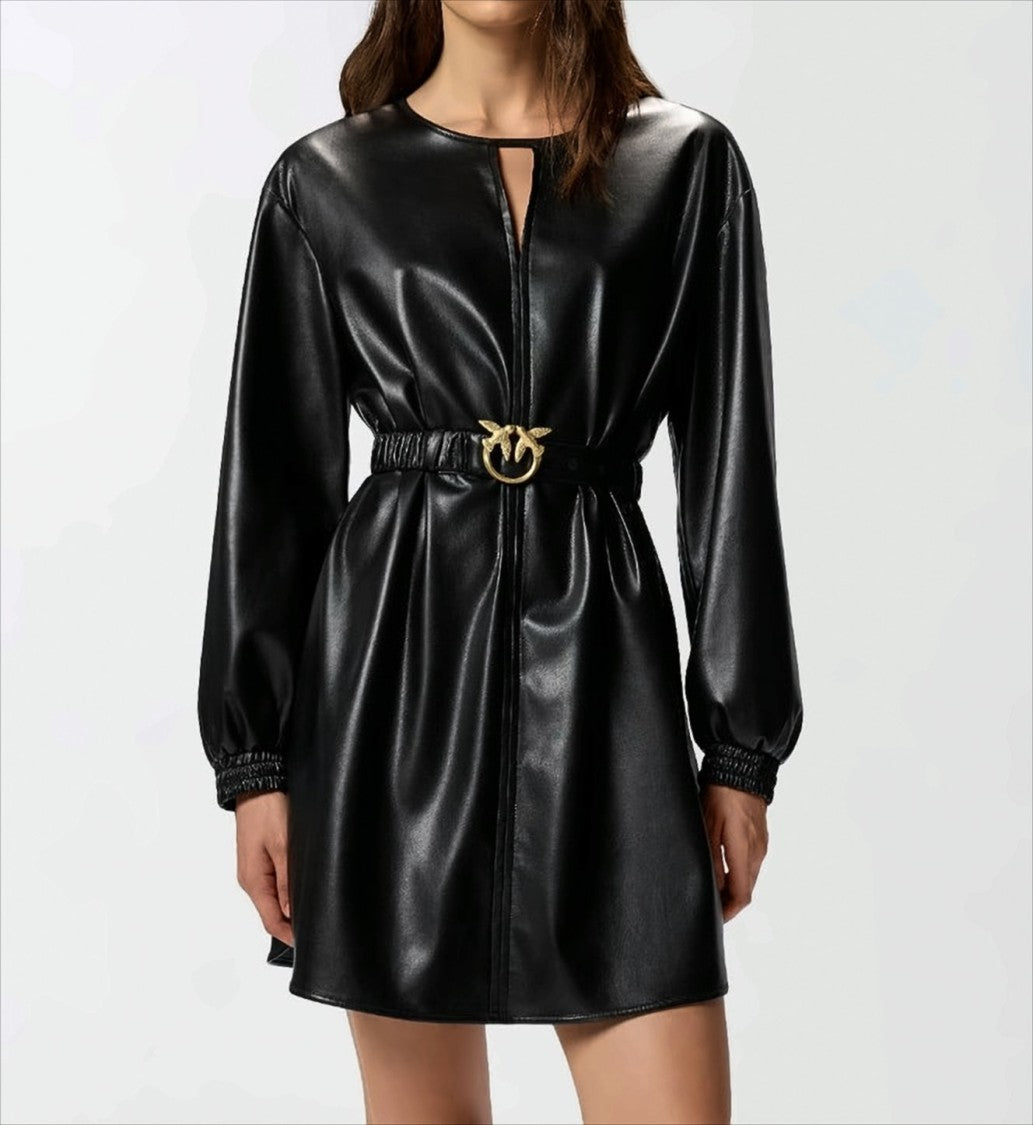Pinko Short Dress With Leather Effect