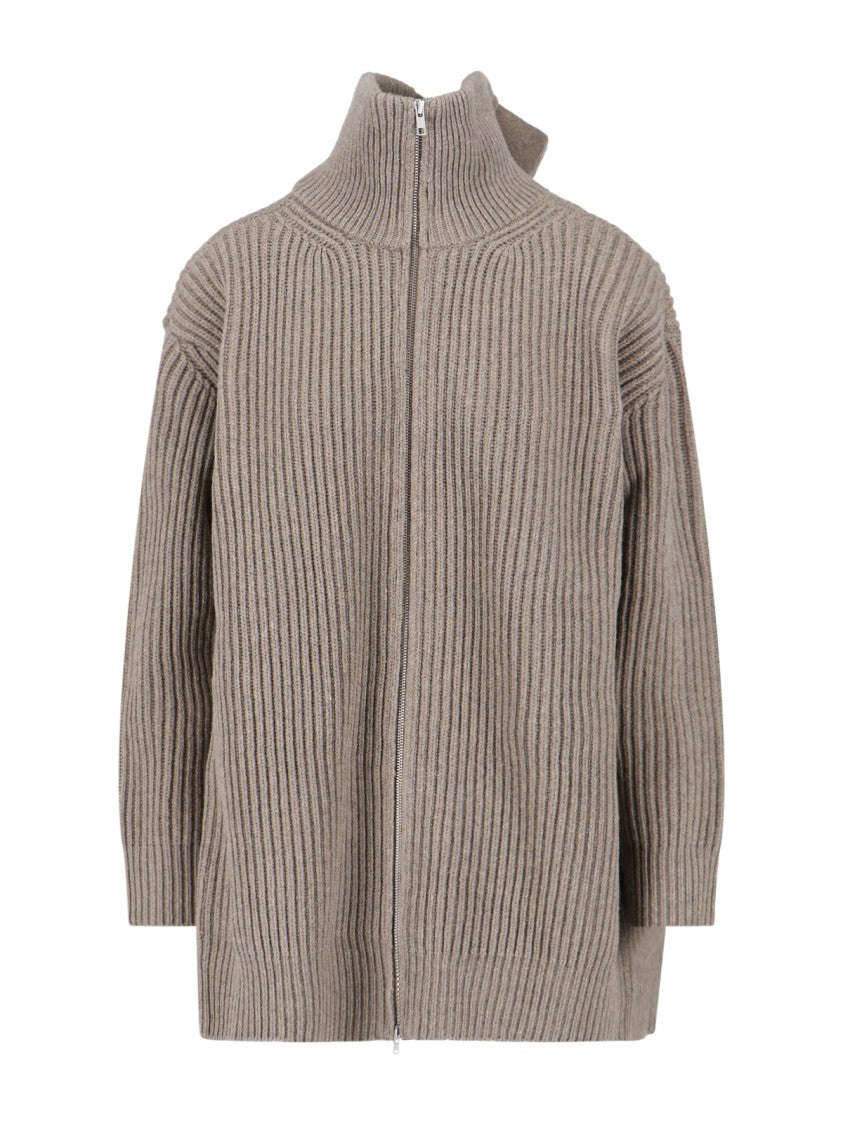 Mm6 By Maison Margiela Zip Virgin Wool Sweater – Grey