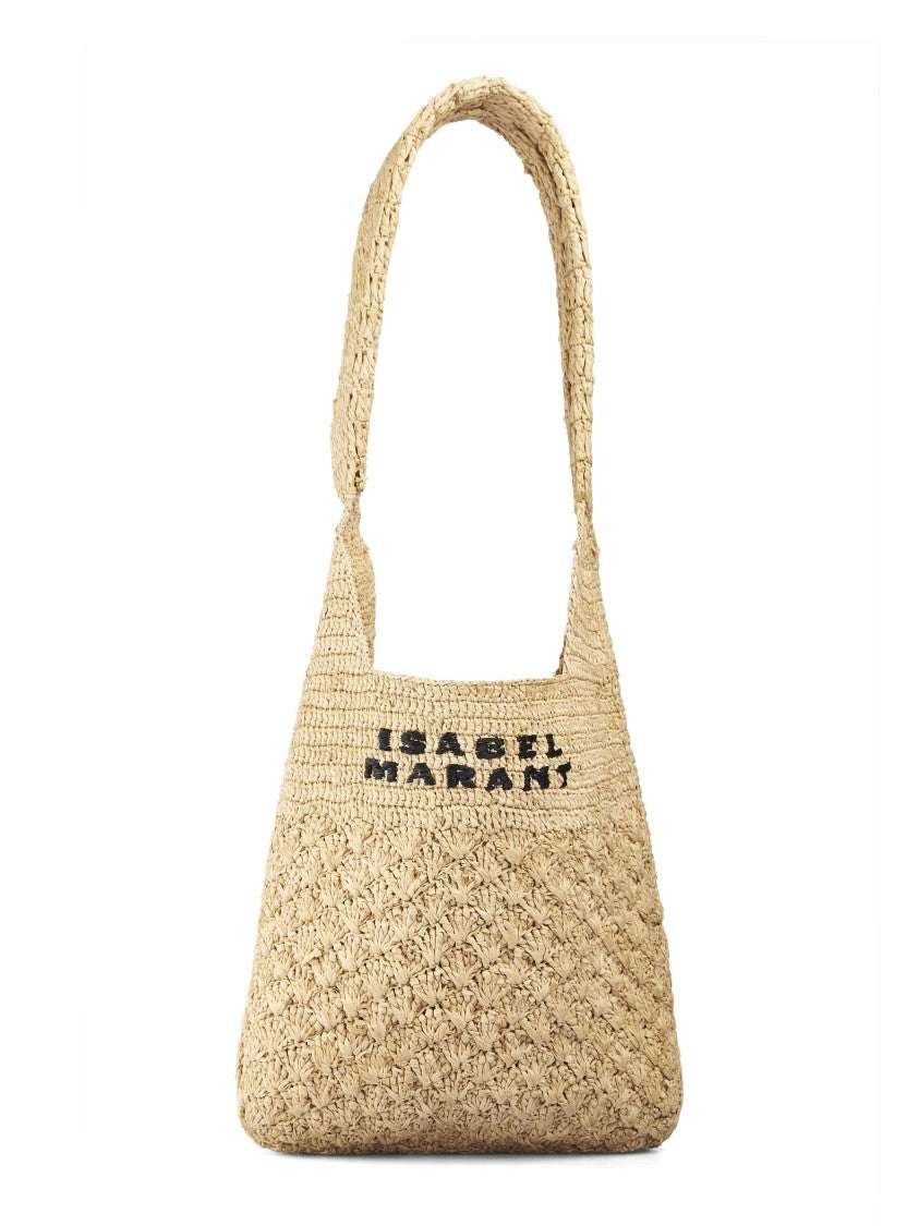 Isabel Marant Handcrafted Small Woven Raffia Bag With Embroidered Logo
