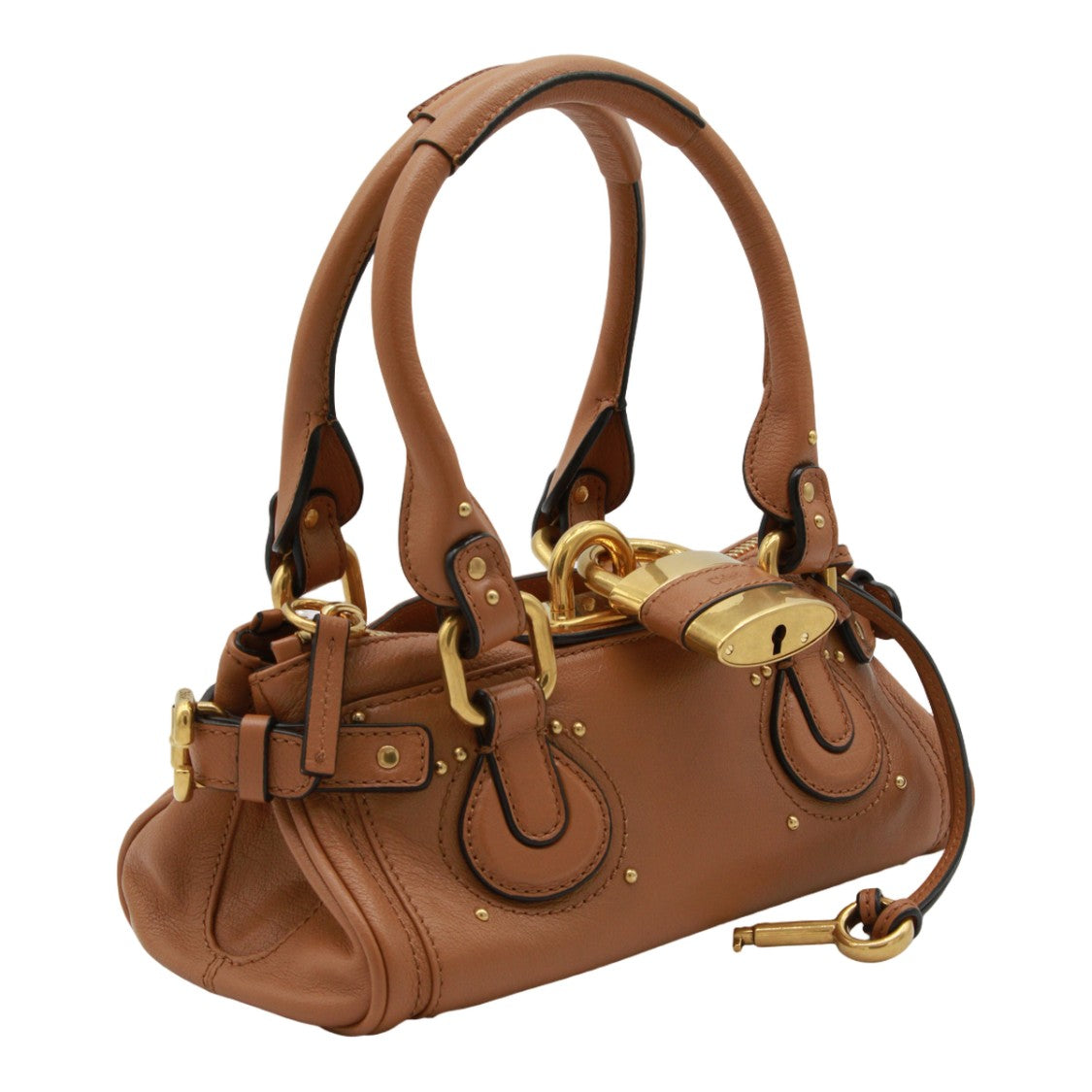 Chloé Structured Brown Leather Handbag With Gold-Tone Hardware