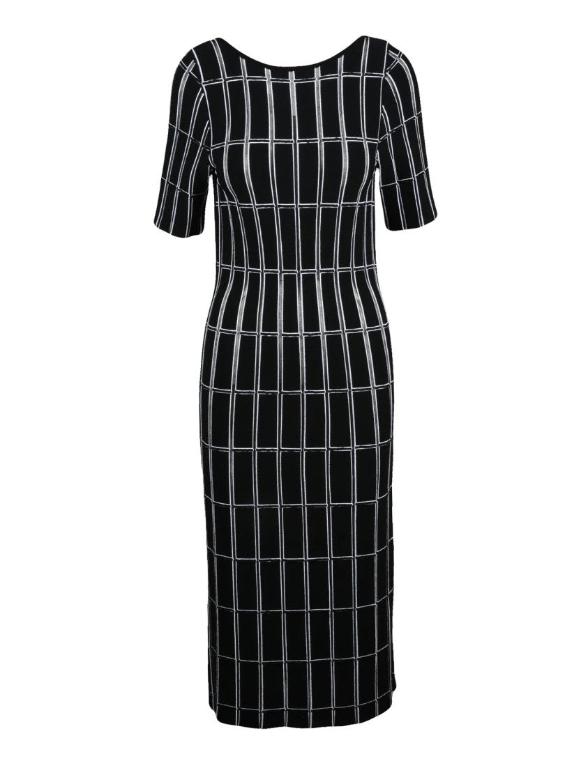 Antonino Valenti Black/White Geometric Viscose-Blend Long Dress