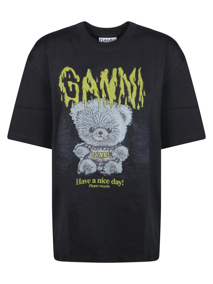 Ganni Forest Teddy Boxy Graphic Print Cotton T-Shirt