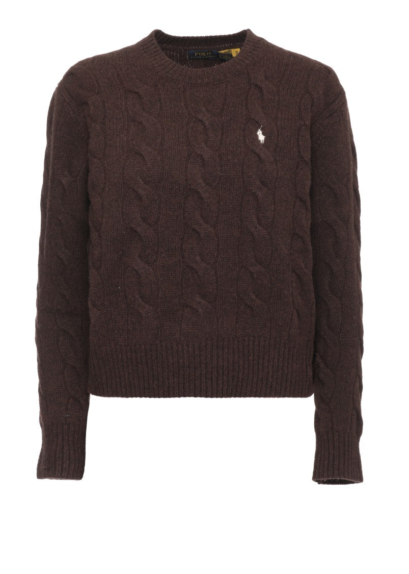 Polo Ralph Lauren Brown Cable-Knit Wool-Blend Sweater