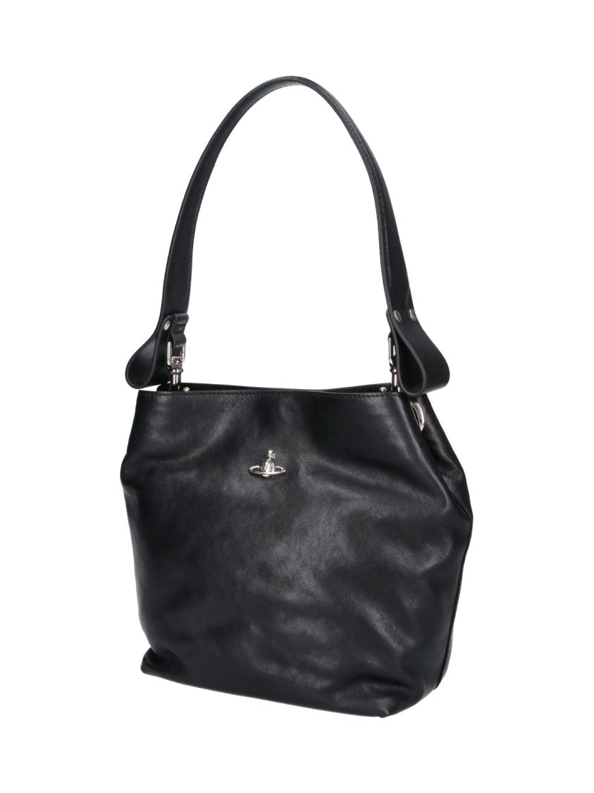 Vivienne Westwood Sophisticated Black Calf Leather Shoulder Bag