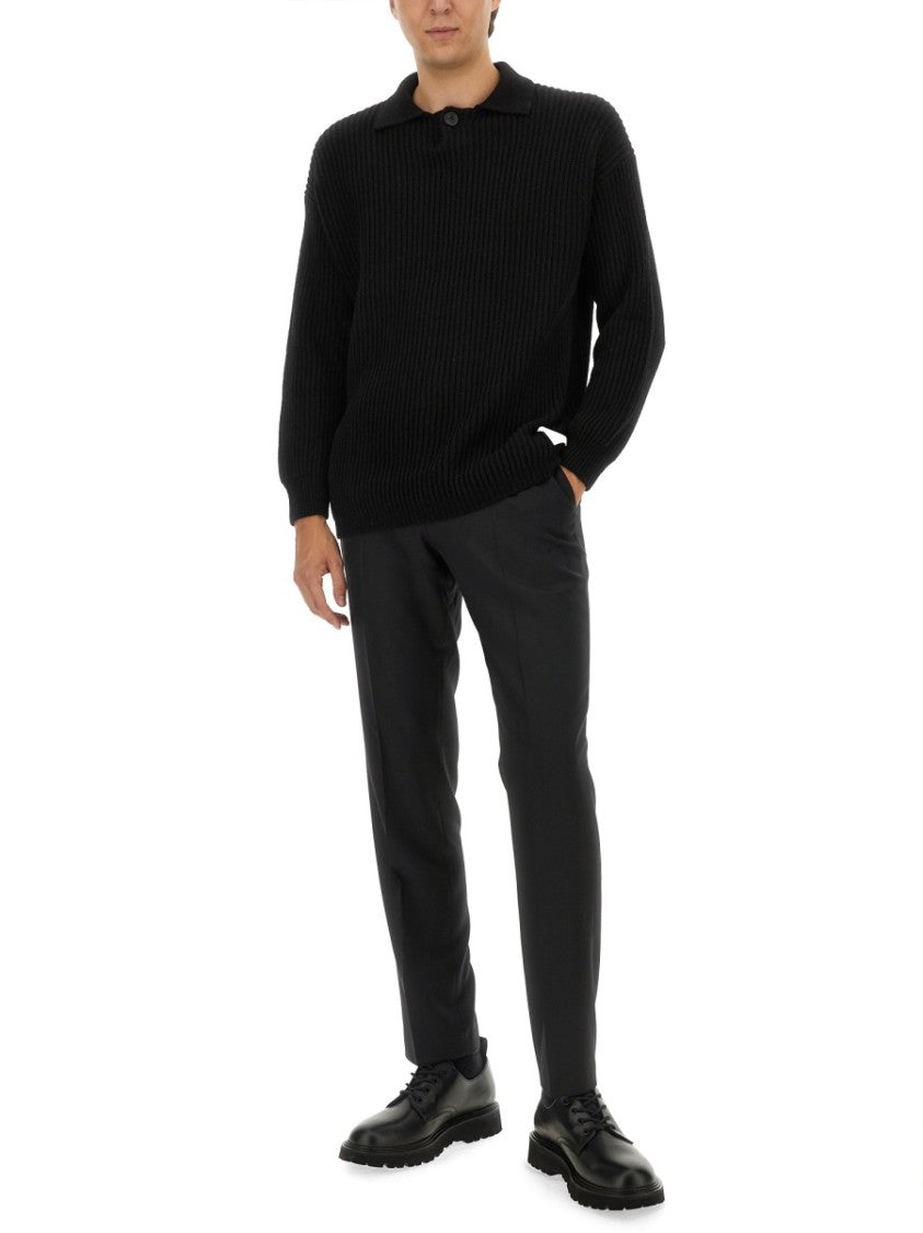 Emporio Armani Ribbed Wool Jersey With Classic Collar