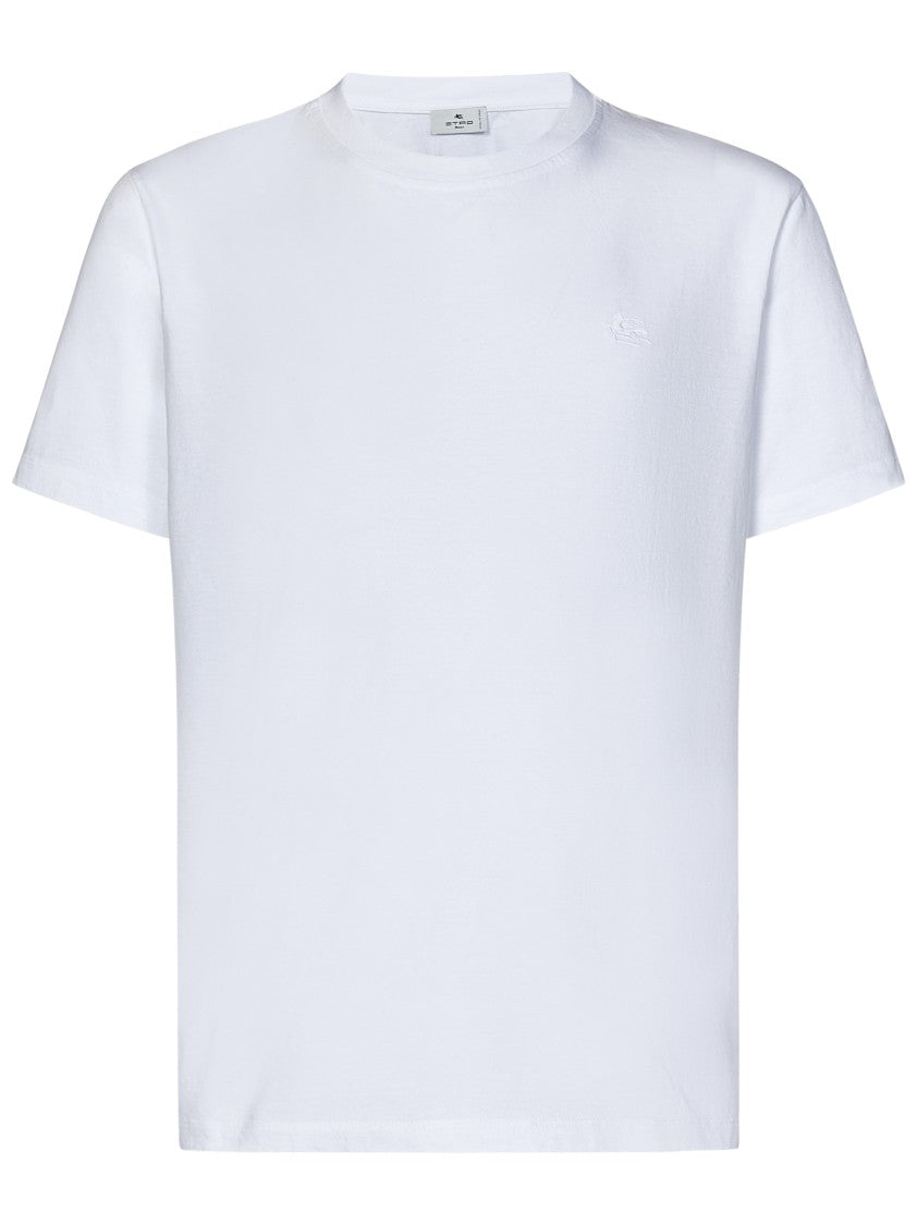 Etro White Cotton Jersey T-Shirt Tone-On-Tone Logo