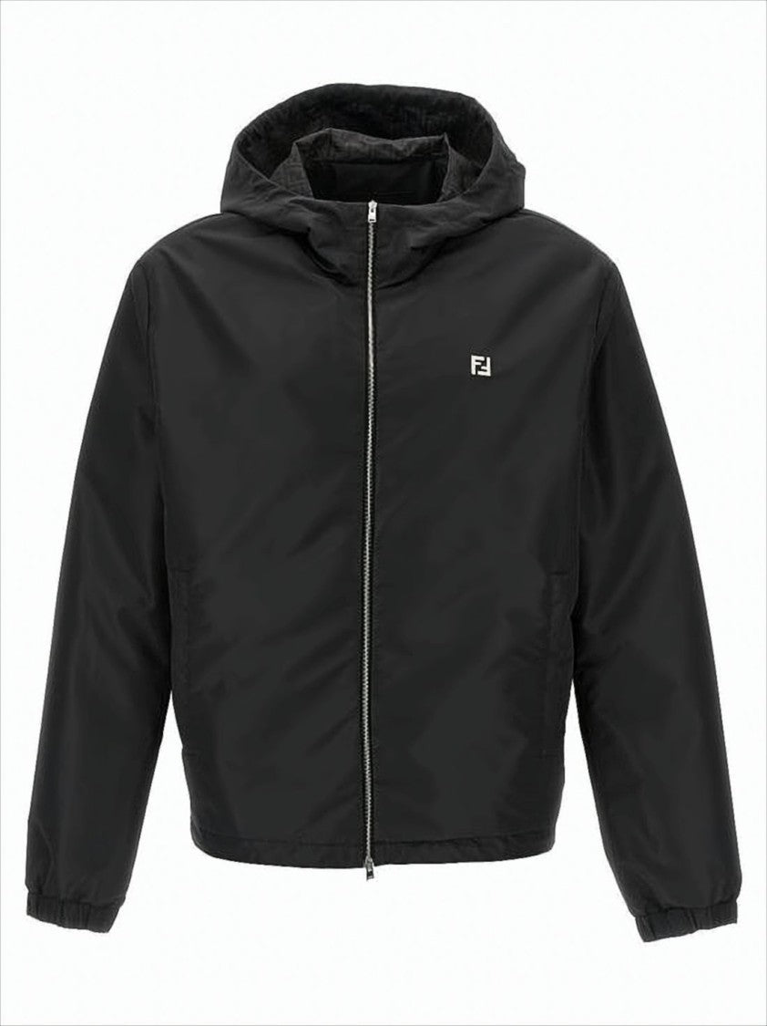 Fendi Black Hooded Jacket With Minimalist Design And Subtle Logo