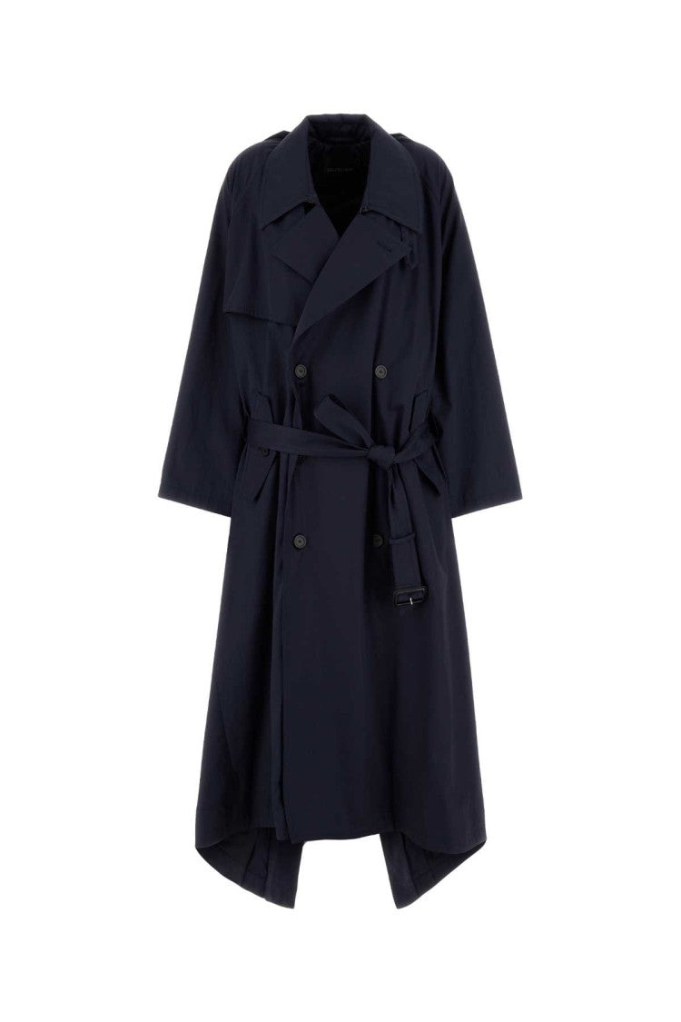 Balenciaga Navy Blue Cotton Oversize Trench Coat