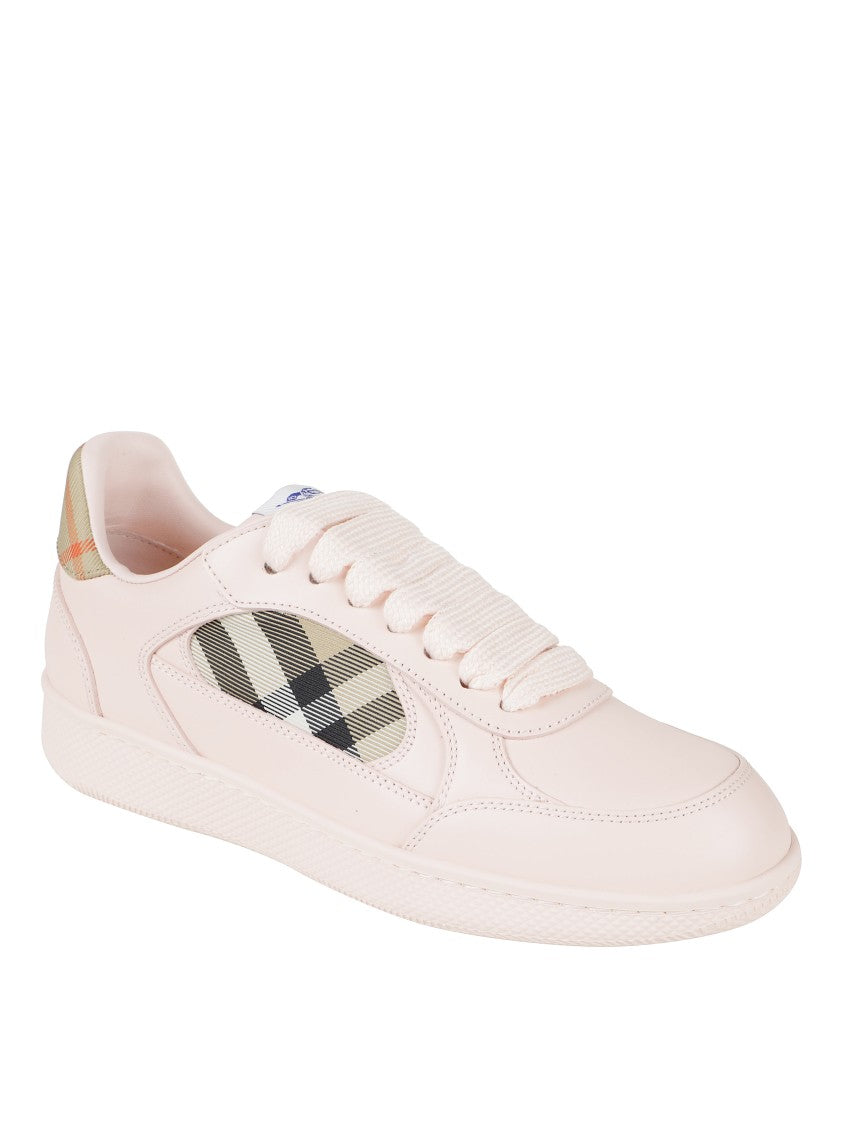 Burberry Beige Check Pattern Sneakers With Textured Sole