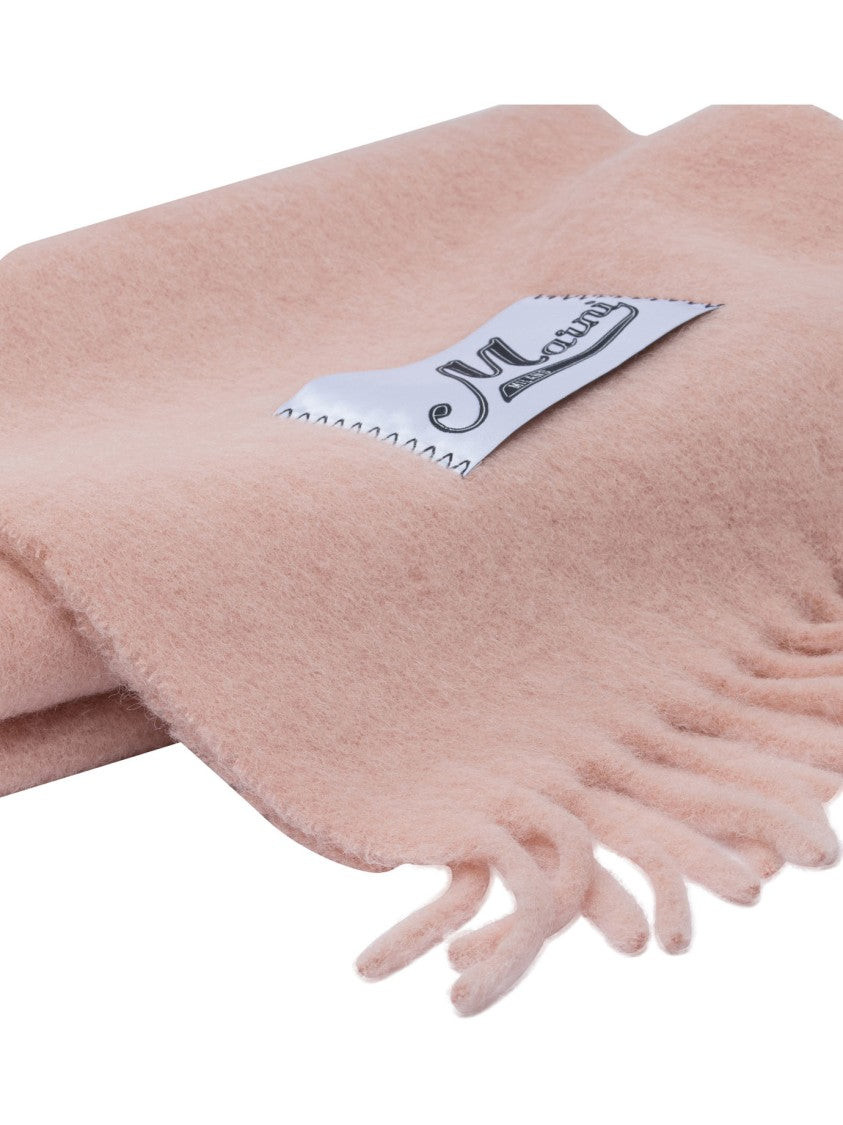 Marni Plush Pink Fringed Scarf With Sewn-On Label