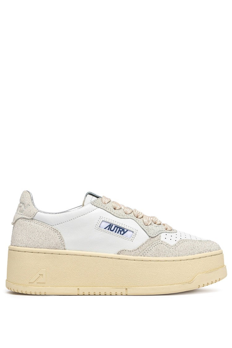 Autry Women’S Platform Bimaterial Leather And Rhinestone Sneakers
