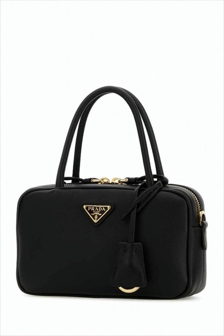 Prada Structured Calf Leather Shoulder Bag With Zip Closure