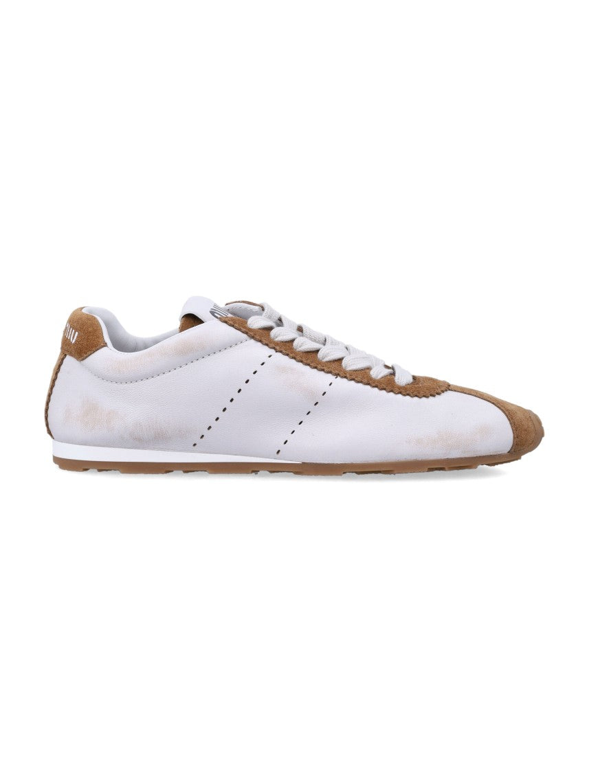 Miu Miu Bleached Nappa Leather And Suede Sneakers With Sculpted Design