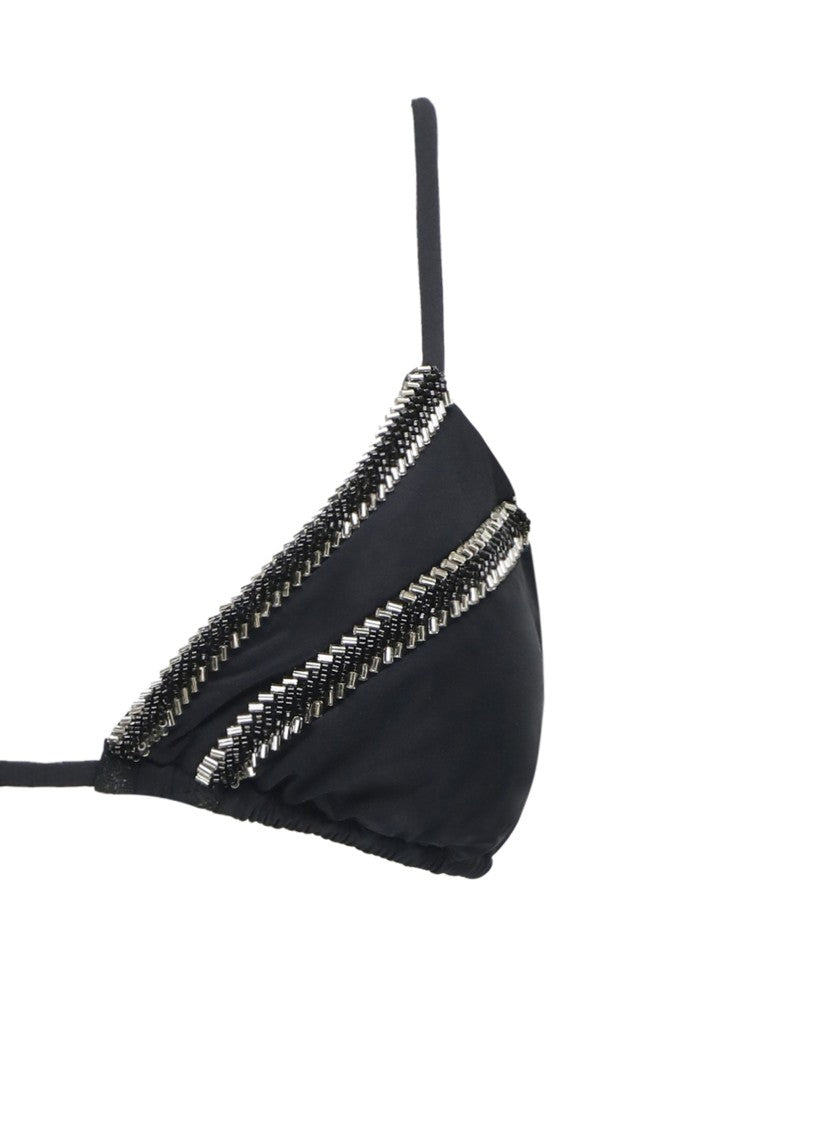 Miss Bikini Beaded Triangle Top Bikini With Self-Tie Laces
