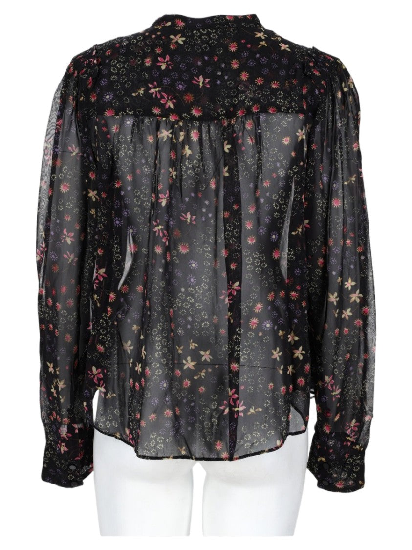Isabel Marant Étoile Black Sheer Floral Puff Sleeve Viscose Blouse