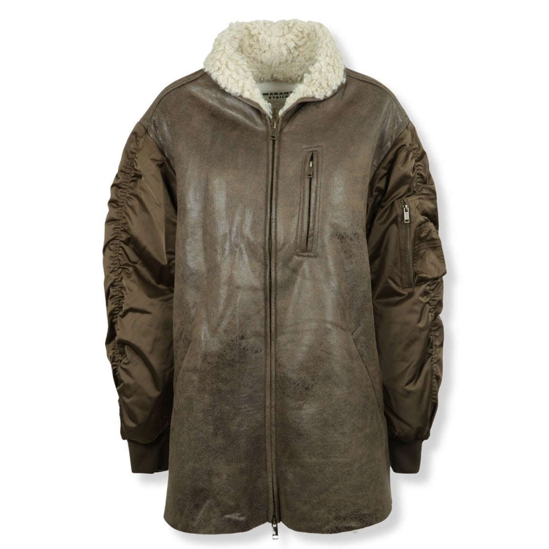 Isabel Marant Étoile Vintage-Effect Eco-Leather Coat With Satin Sleeves