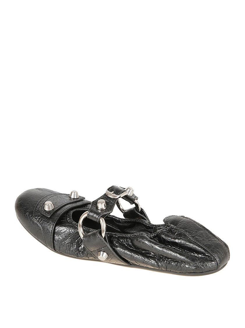 Balenciaga Textured Lambskin Ballet Flats With Silver Accents