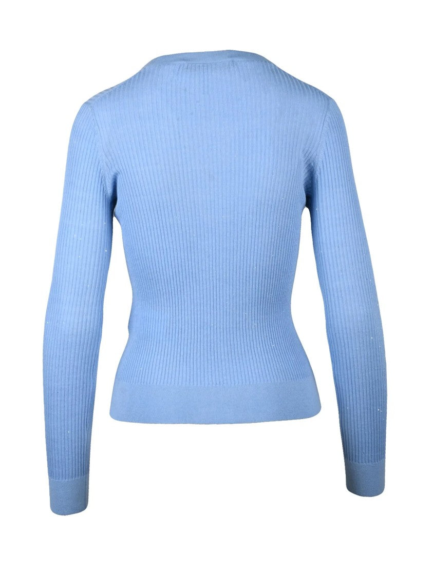 Max Mara Light Blue Marabu Silk-Wool Ribbed Fitted Underlayer Top