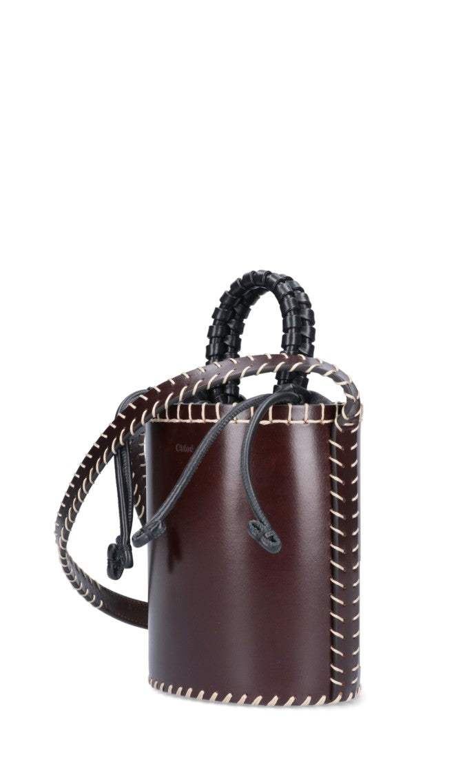 Chloé Brown Structured Leather Whipstitch Handbag