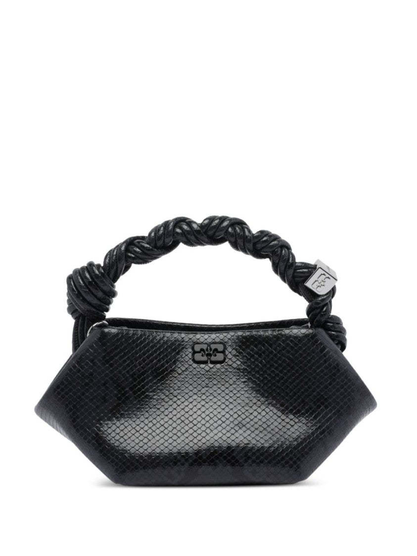Ganni Glossy Textured Black Shoulder Bag