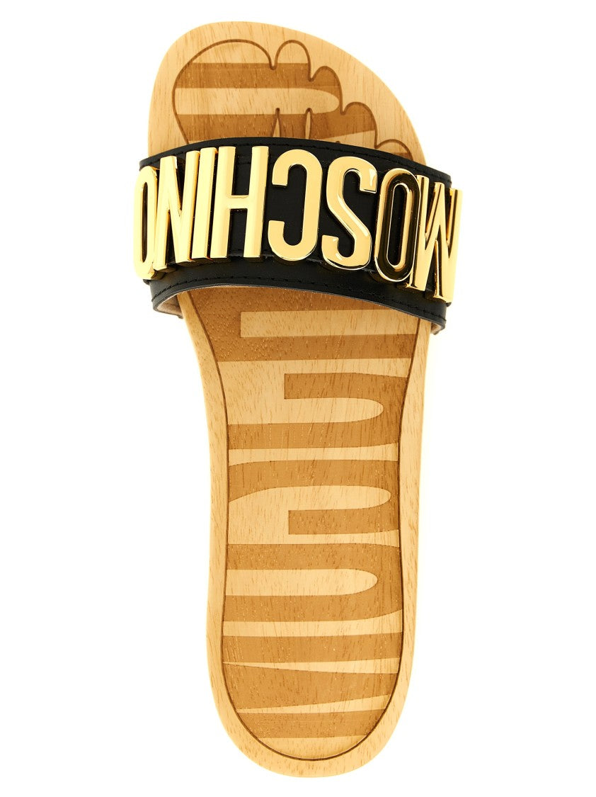 Moschino Calf Leather Clog Sandals With Bold Logo And Flatform Midsole