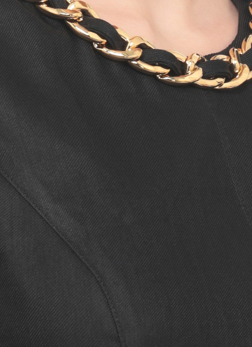 Elisabetta Franchi Black Chain Detail Linen Tank Top