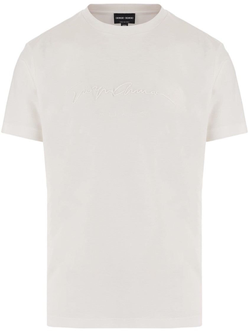Giorgio Armani White Tone-On-Tone Logo Cotton T-Shirt