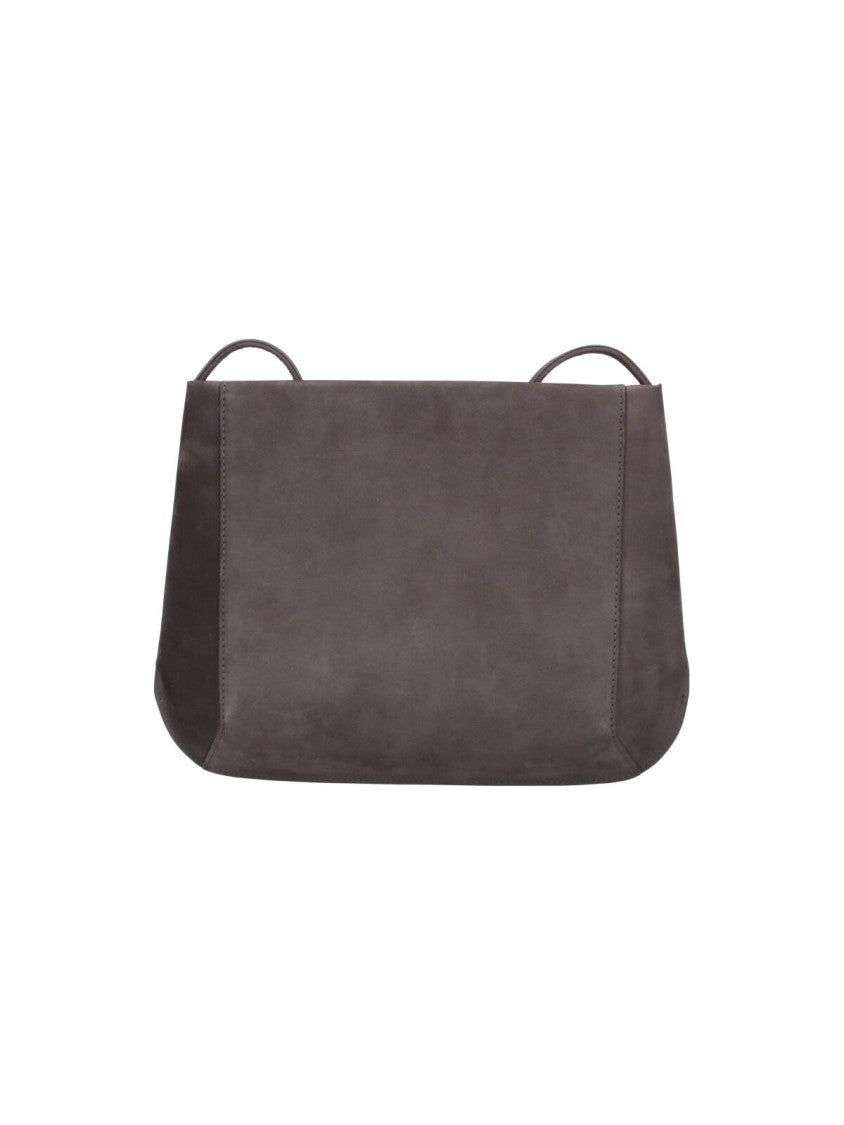 Fane Brown Loge Suede Magnetic Flap Handbag