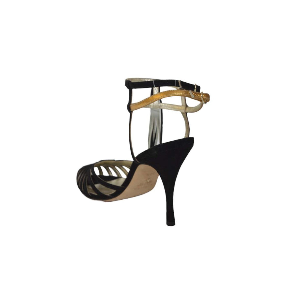 Cabeceo Cage Design Black Suede High-Heeled Sandals