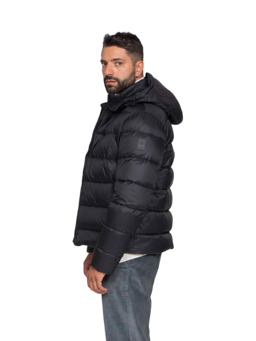 Fay Hooded Black Puffer Jacket With Horizontal Quilted Padding