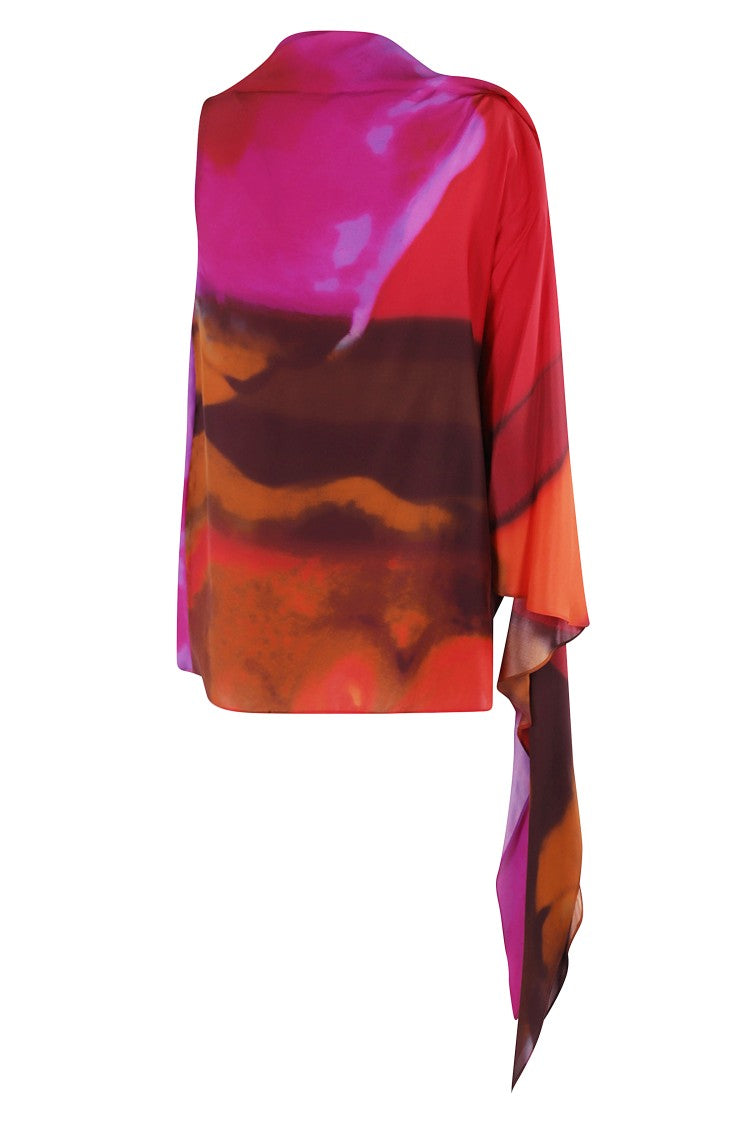 Gianluca Capannolo Multicolored Silk Top With Shawl Neckline