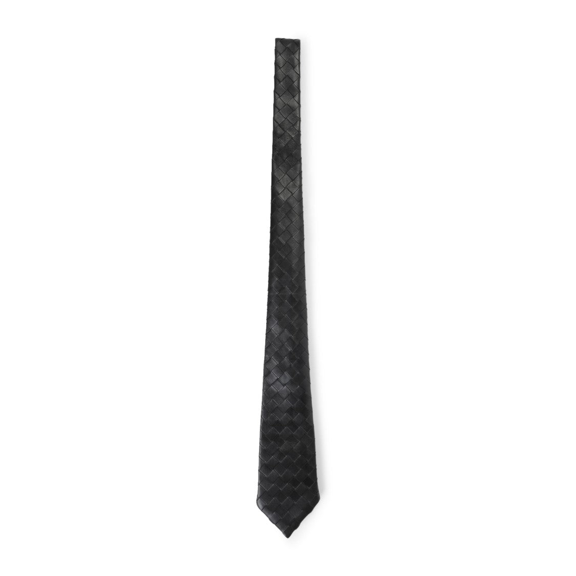 Bottega Veneta Intrecciato Black Leather Tie With Textured Design