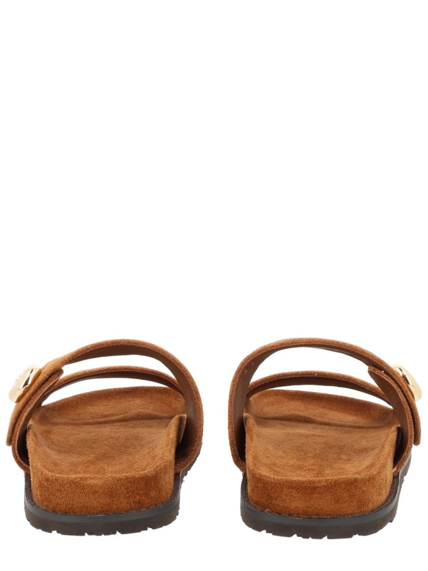 Tory Burch Brown Romy Wide Suede Slide Sandals