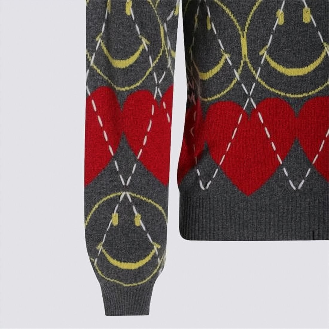 Moschino Grey Argyle Pattern Sweater With Playful Motifs