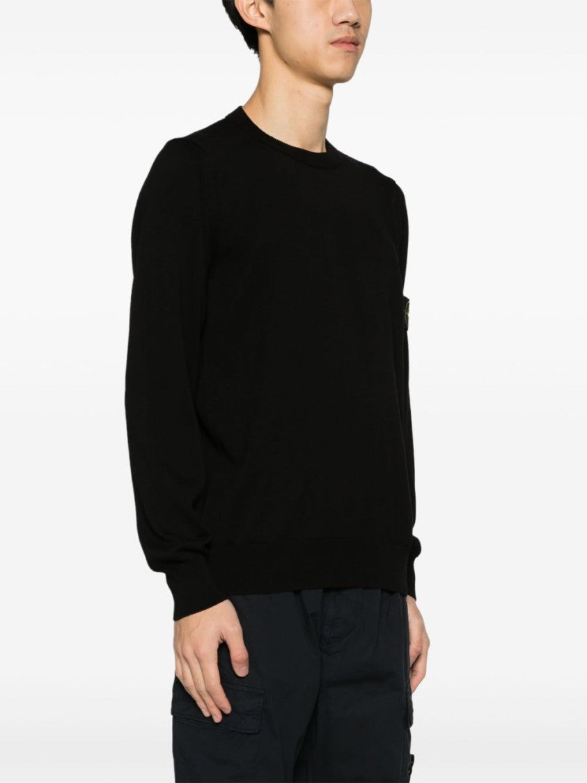 Stone Island Ribbed Crewneck Sweater With Signature Badge