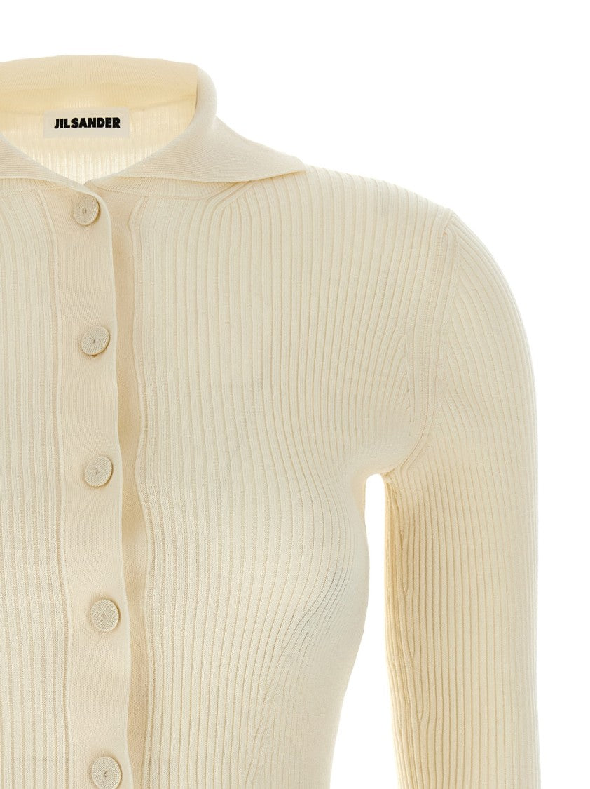 Jil Sander Ribbed Stretch Wool And Viscose Blend Cardigan