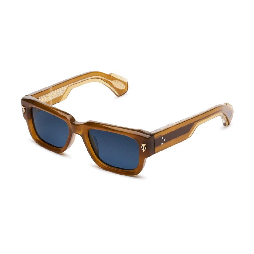 T Henri Taycan Bold Rectangular Frame Sunglasses With Deep Blue Lenses