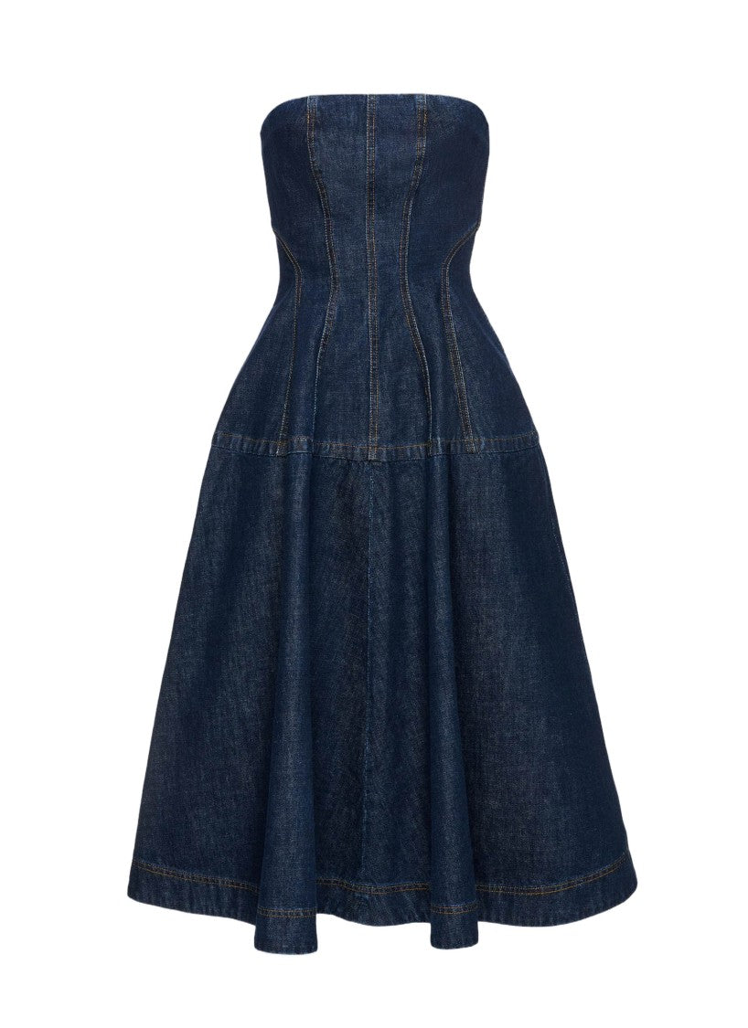 Magda Butrym Sculptural Denim Midi Dress With Corset Bodice