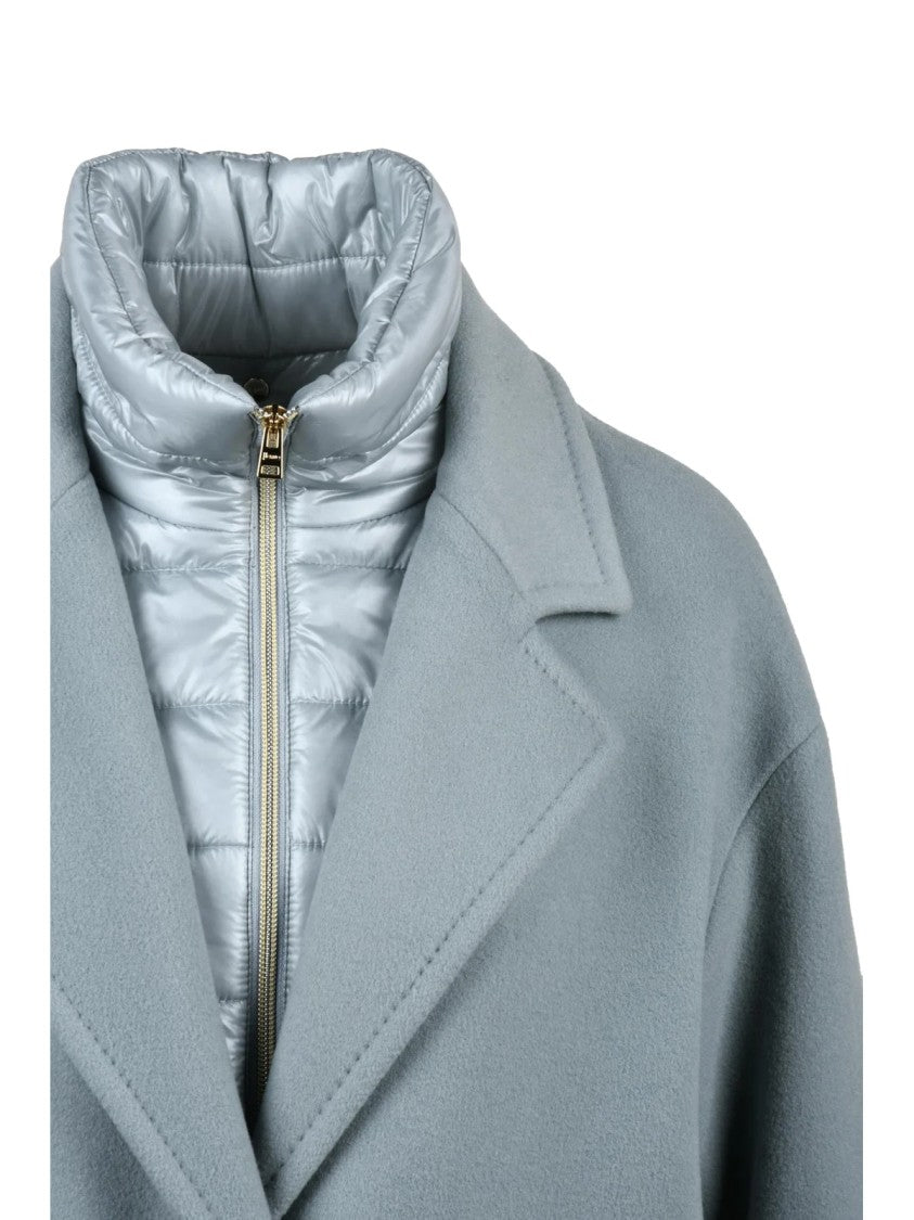 Herno Light Blue Coat With Removable Collar And Minimalist Design